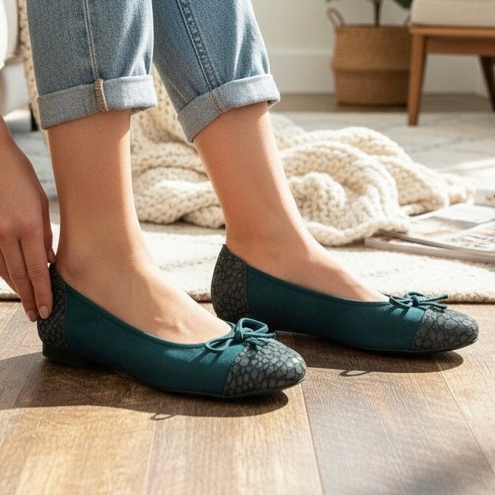 Sabrinas Suede Leather Flats - Emerald green Size 37 Made in Spain